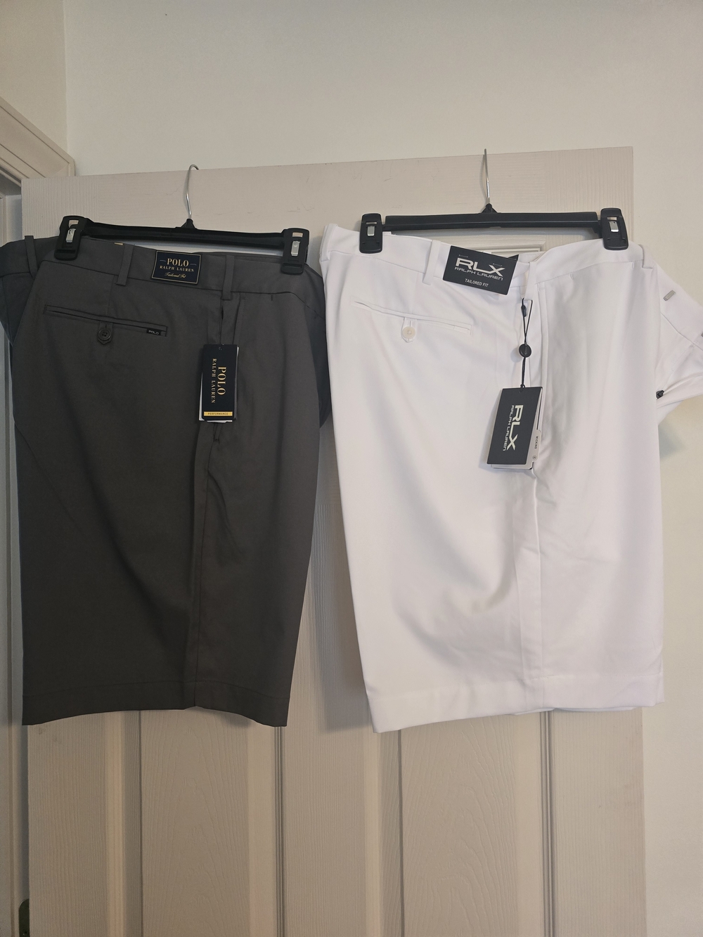 RLX and Polo Men’s Flat Front Performance Shorts - White and Charcoal. 2 Pairs.